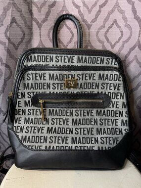 Steve Madden BTrace logo backpack Black Grey Zipper Close